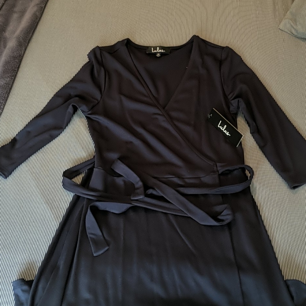 New navy blue wrap dress by Lulu